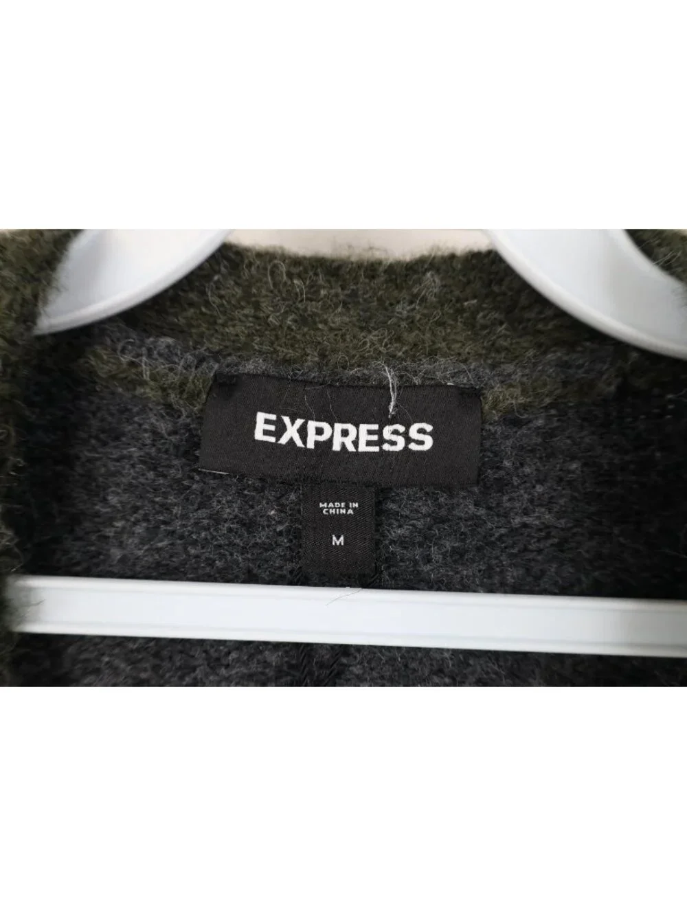 Deadstock Y2K Express Mens Medium Wool Blend Mohair Shag Cardigan Sweater Green